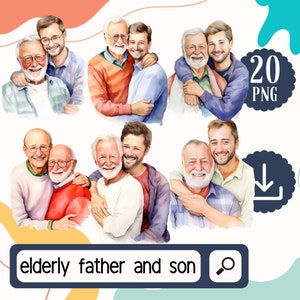 Paquete de imágenes prediseñadas de padre e hijo mayores. 20 Papá e hijo PNG Clipart. Paquete de imágenes prediseñadas del Día del Padre, conjunto de imágenes prediseñadas del cumpleaños de los padres