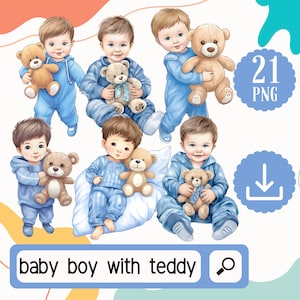 PNG-set babyjongen met teddybeer. 21 babyjongen-clipart. Babyshower jongens, clipart pasgeboren jongens