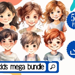 Kinder Clipart 55 PNG Bundle, 30 Mädchen, 25 Jungen, 55 süße Kinder, Kinder Aquarell png, Kinder Clipart, digitaler Download