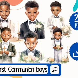 Primera Comunión Niños Negros png. Clipart Primera Comunión. Clipart religioso de comunión de Afro Boys.