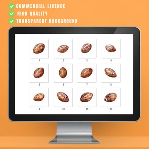 May include: Twelve watercolor illustrations of brown footballs on a white background. The footballs are arranged in a grid of four rows and three columns.