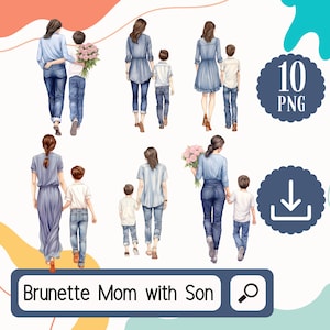 Clipart Madre e Hijo Morena. 10 PNG Morena Mamá y Niño Imágenes Prediseñadas del Día de las Madres. Imágenes Prediseñadas De Cumpleaños De Mamá