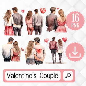 Valentinstag paar Clipart. 16 verliebte Valentinstagspaare PNG zum basteln. Digitaler Download