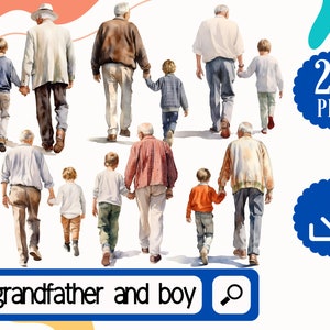 Grand-père et petit-fils Clipart Bundle. 20 Grand-père PNG Clipart. Fête des pères png Bundle, grand-père anniversaire Clipart Bundle