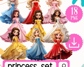 Pretty Princess Girls Clipart Set. 18 PNG Blonde and Brunette Princess. Cute Girls Clipart Digital Download Bundle