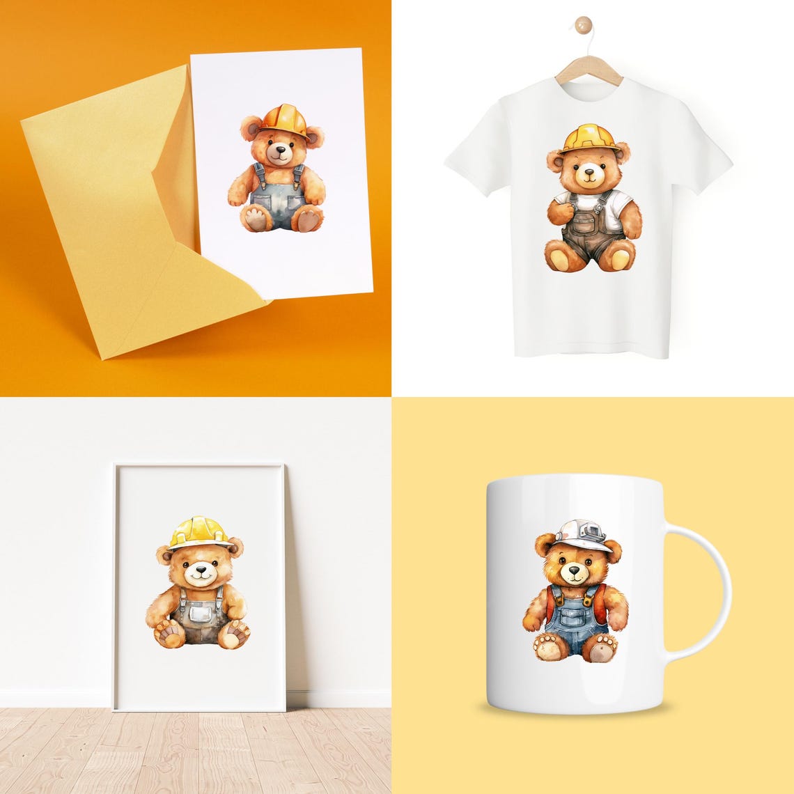 Construction Teddy Bear Clipart PNG. Watercolor Teddy Bear Construction ...