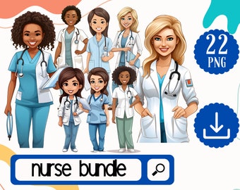 Cute Nurse png. 22 Nurses Clipart. Cute Nurse Bundle Digital Download Commercial Use