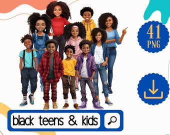 Black Kids and Teens Clipart. 41 Afircan American PNG Kids. Black Girls Clipart. Black Boys Clipart
