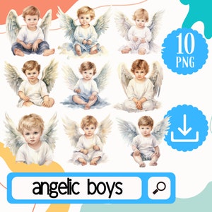Angelic Boys First Communion Clipart - 10 PNG Watercolor Angel Boy First Communion Clipart. Angel kids religious clipart.