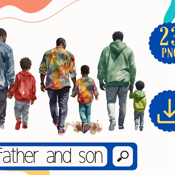 Black Father and Son Clipart PNG, 23 Watercolor Black Father and Boy together Clipart. Fathers day clipart, Birthday Dad Clipart.