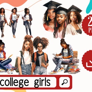 Schwarze College Mädchen PNG. College-Cliparts. 26 Afro Girls Universität Bildung Clipart Bundle