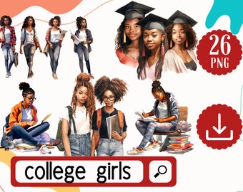 Black College Girls PNG. College clipart. 26 Afro Girls University Education Clipart Bundle