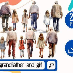 Grandfather and Granddaughter Clipart Bundle. 20 Grandpa PNG Clipart