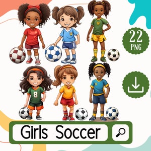 Dynamic Girls Soccer Clipart - Energetic Players in Action - Digital Art Download