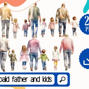 PNG di clipart di padre e bambini calvi. 23 Papà e ragazza ragazzo Clipart. Clipart di papà e bambini calvi. Festa del papà, compleanno del padre, clipart