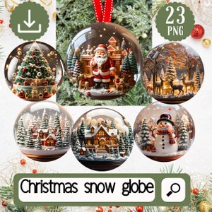 Schneekugel Weihnachtsverzierungen Sublimation Clipart - 23 runde Weihnachtsverzierungen Png Bundle - 3D Zirkelsublimation - Digitaler Download