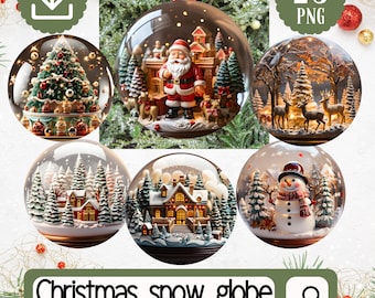 Snow Globe Christmas Ornaments Sublimation Clipart - 23 Round Christmas Ornaments Png Bundle - 3D Circular Sublimation - Digital Download