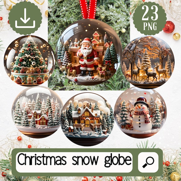 Snow Globe Christmas Ornaments Sublimation Clipart - 23 Round Christmas Ornaments Png Bundle - 3D Circular Sublimation - Digital Download