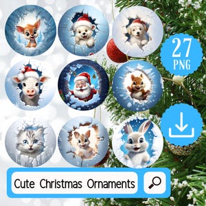 Niedliche Weihnachtsverzierungen Sublimationsclipart-Set - 27 runde Weihnachtsverzierungen Png-Bundle - 3D-Kreissublimation - Digitaler Download