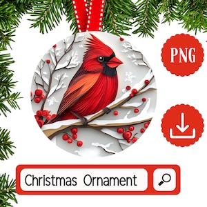 Cardinal oiseau ornements de Noël Sublimation Clipart - rond ornements de Noël PNG - sublimation circulaire 3D - téléchargement numérique