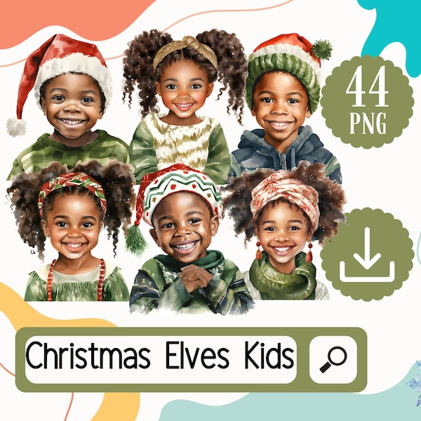 Christmas Elves Black Kids Clipart. 44 Xmas Elf Children PNG.  African American Christmas Kids Clipart Download