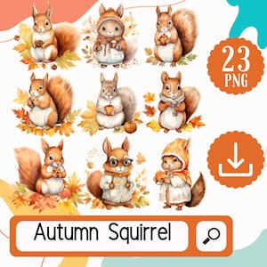 Clipart d’écureuil d’automne. 23 Automne Mignon Écureuil PNG Ensemble, Scrapbook, Paper Craft, Fabrication de cartes, Junk Journal, Digital Download Bundle