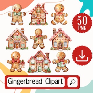 Gingerbread Man & Gingerbread House Clipart. 50 Gingerbread PNG Set, Scrapbook, Paper Craft, Card Making, Junk Journal, Digital Download