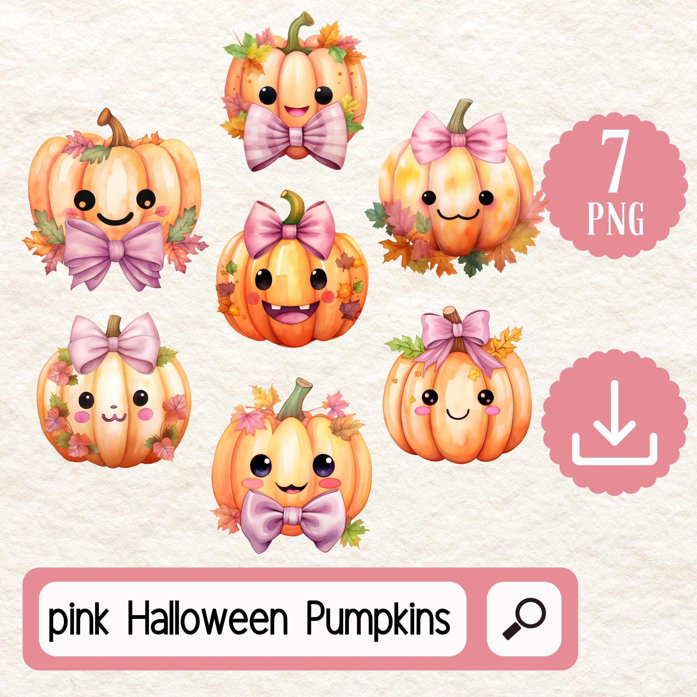 Cute Pink Halloween Pumpkins Clipart Set. 7 PNG Cute Halloween Pumpkin ...