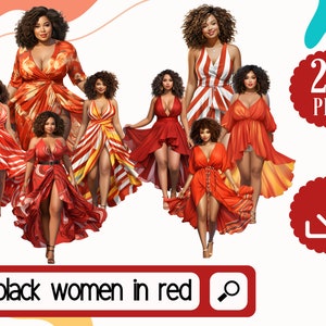 Fashion Clipart Black Women png. 20 Beautiful Curvy African American Women in Red . Plus size Girls in Summer Dress png