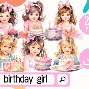 Birthday Girl Clipart Bundle. 25 girl birthday png. Birthday Clipart. kids Birthday Party Digital Download
