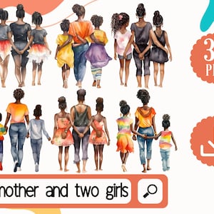 Moederdag zwarte moeder en dochters clipart PNG. 30 Moeder en tweeling Clipart. Zwarte vrouwen en meisjes Clipart. Moeder verjaardag clipart