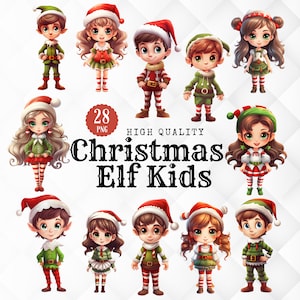 Kerst Elf kinderen clipart. 28 PNG schattige jongen en meisje Elf Graphics voor sublimatieontwerp. Kinderen Elfen Clipart.
