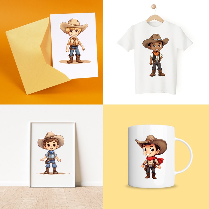 Cute Cowboy Boys Clipart Set. 30 PNG Cowboy Boys for Digital Print and ...