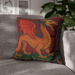 Fantasy Dragon Pillow Cover, Medieval Home Decor