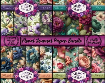 SEHR GROSSES 32 Seiten DIGITALER DOWNLOAD Floral Junk Journal Kit, dekorativ bedruckbar für Junk Journal Seiten und Ephemera, Collage & Scrapbooking