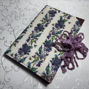 Floral Junk Journal Cover: Purple Flowers, Cream Fabric (Cover Only)