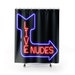 Live Nudes Neon Sign Shower Curtain | Artsy / Unique / Funny / Cool / Bathroom Decor | Black with Colorful Red & Blue Design | Strip Club 