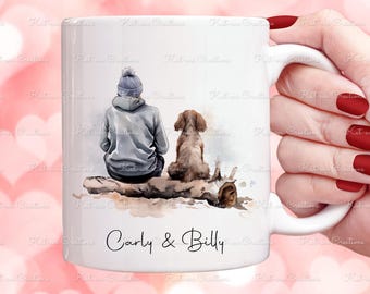 Dog and owner mug. personalised dog mug. Lots of different dogs available
