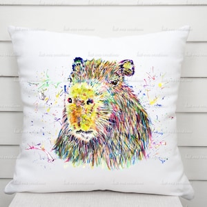 Watercolour capybara cushion. can be personalised.