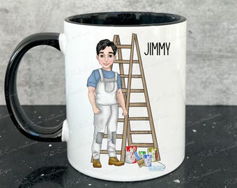 painter and decorator mug, Personalised painter cup. ideal christmas or birthday gift. Choice of characters