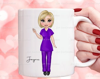 personalised Nurse mug. different hairstyles, uniform choices and more