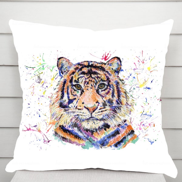 watercolour tiger cushion can be personalised