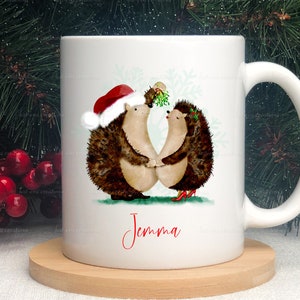 hedgehog mug. Christmas hedgehog cup. can be personalised. Ideal Christmas, birthday, secret Santa or stocking filler gift