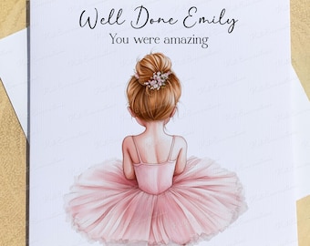 Personalised ballet, ballerina card. Good luck, well done, congratulations or birthday card. Choice of wording and ballerina