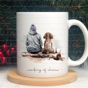 Dog and owner mug. personalised dog mug. Lots of different dogs available