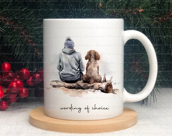 Dog and owner mug. personalised dog mug. Lots of different dogs available