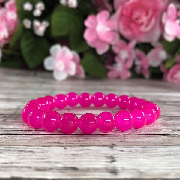 Pink Beaded Bracelet-8mm, Gift for her, Gift for him, Handmade bracelet, Stretch bracelet, Elastic bracelet