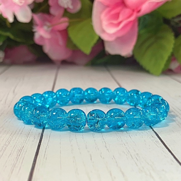 Light Blue Cracked Beaded Bracelet-8mm, Stretch bracelet, Elastic bracelet, Gift for him, Gift for her, Handmade bracelet