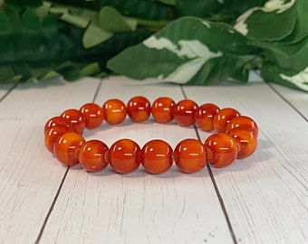 Marble Orange Beaded Bracelet- 10MM, Stretch bracelet, Elastic bracelet, Gift for him, Gift for her, Handmade bracelet