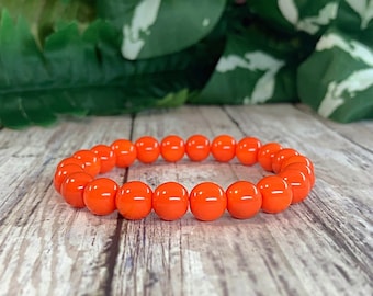 Orange Beaded Bracelet-8mm, Elastic bracelet, Stretch bracelet, Gift for him, Gift for her, Handmade bracelet, Fall jewelry